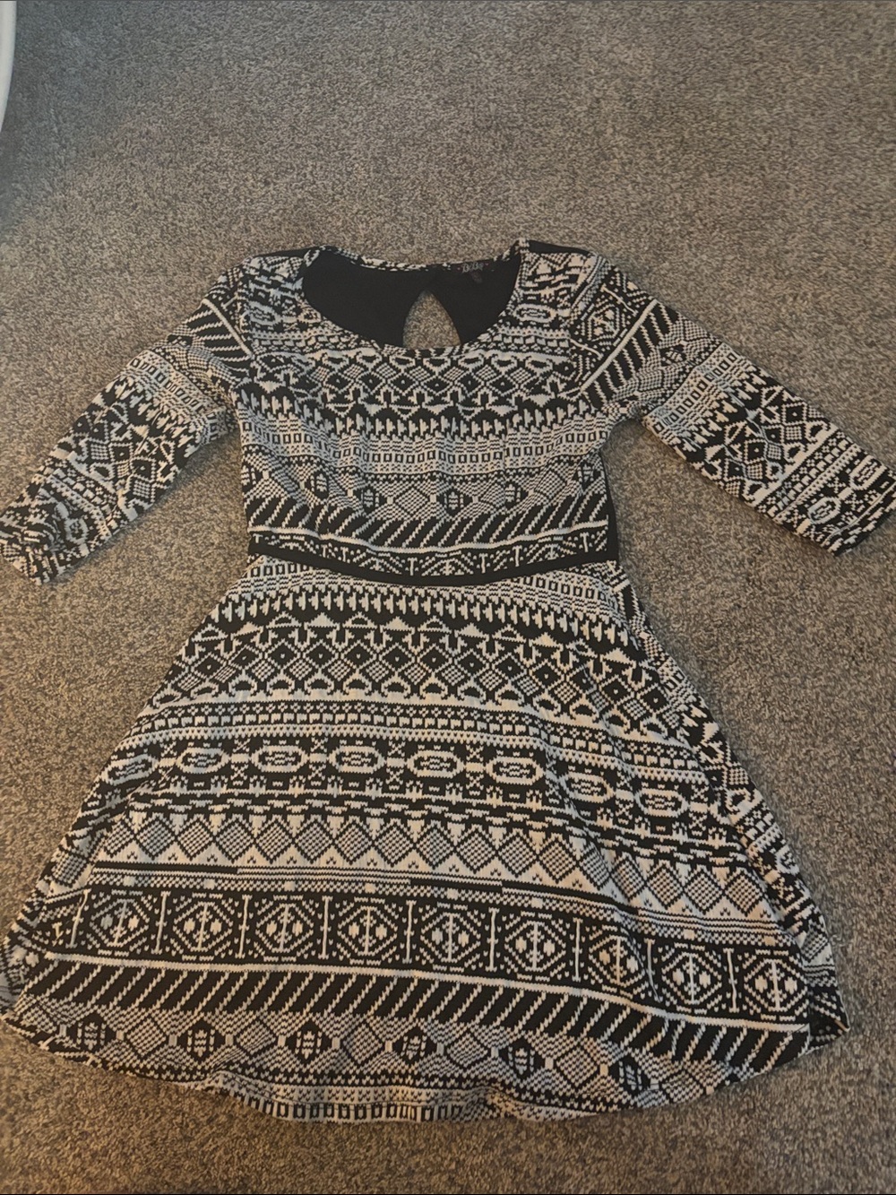 BeBop Black & White Patterned Long Sleeve Fit-and-Flare Dress